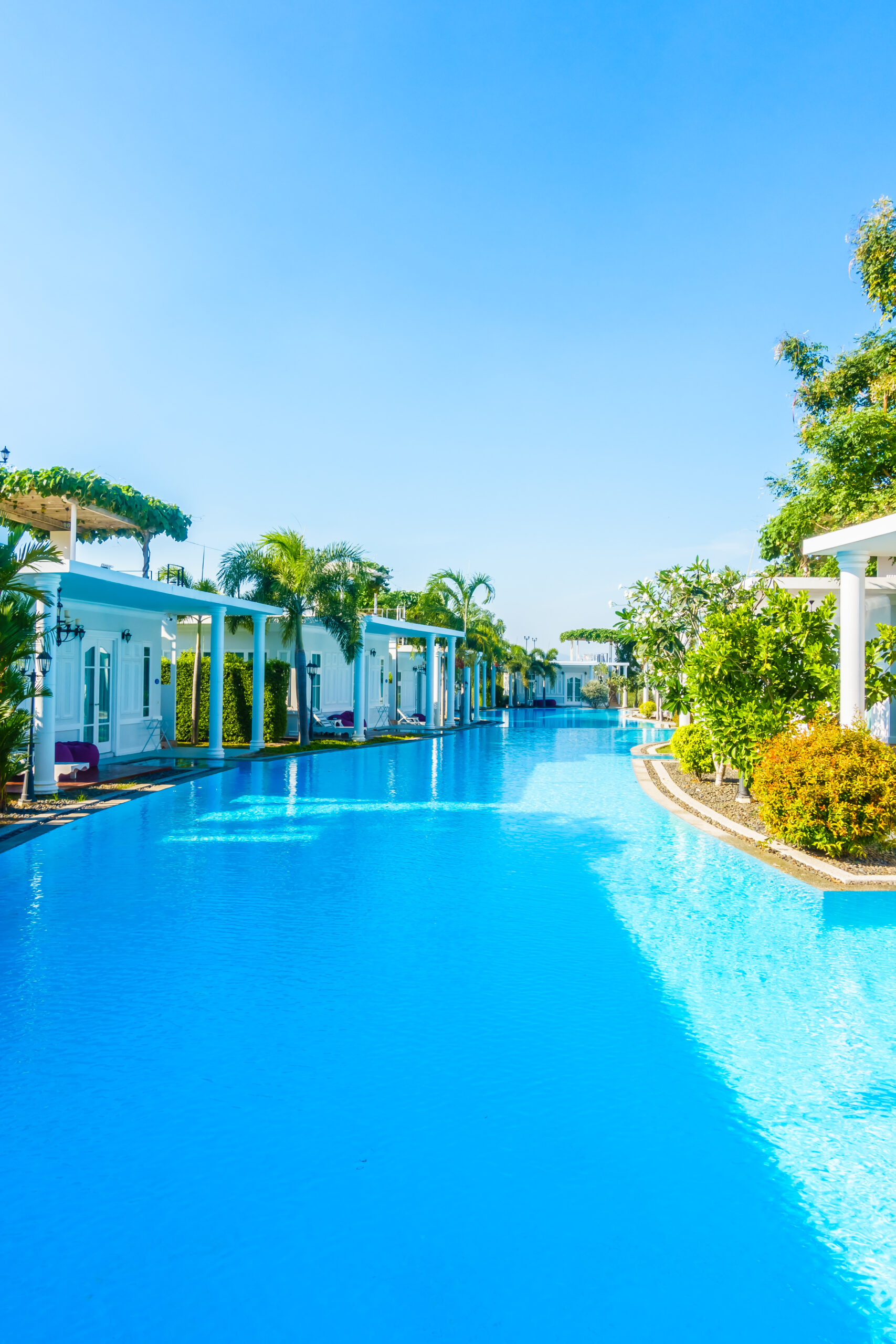 Beautiful luxury outdoor swimming pool in hotel pool resort - Boost up Color Processing